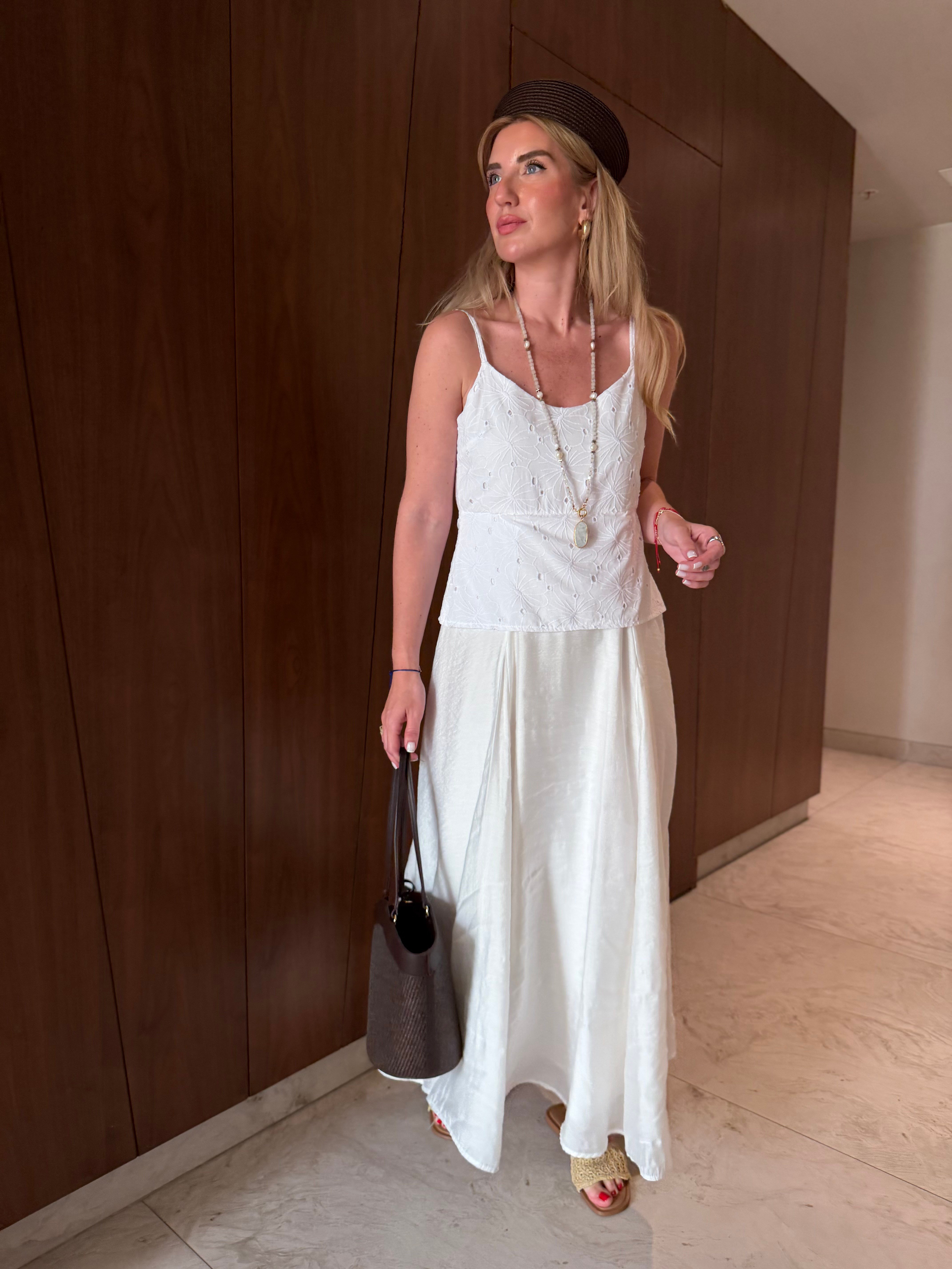 Fisto Detaylı , Tencel Mix Beyaz Elbise