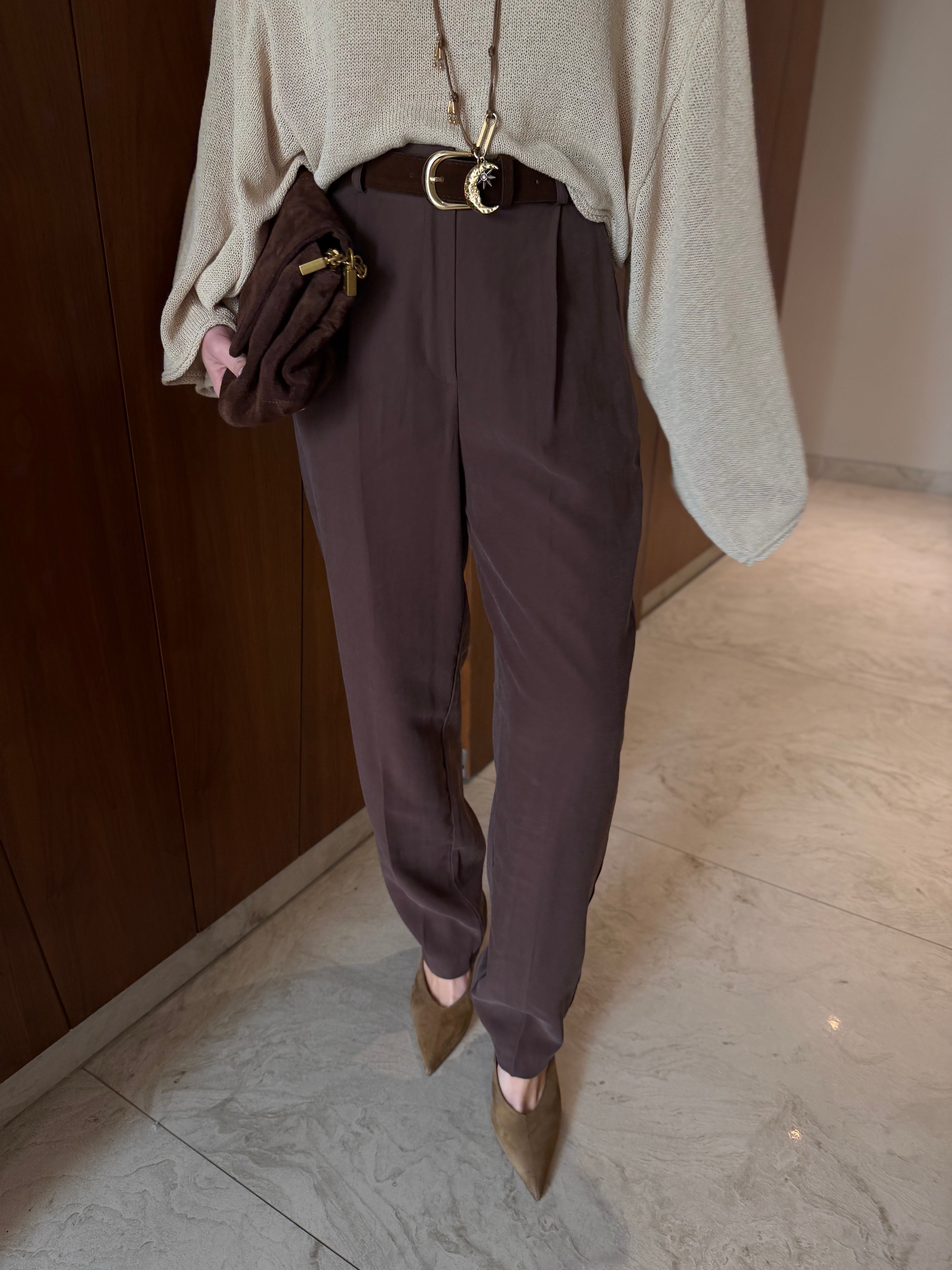 Orijinal Model , Süet Kemerli , Acıkahve , Tok Tencel Pantolon