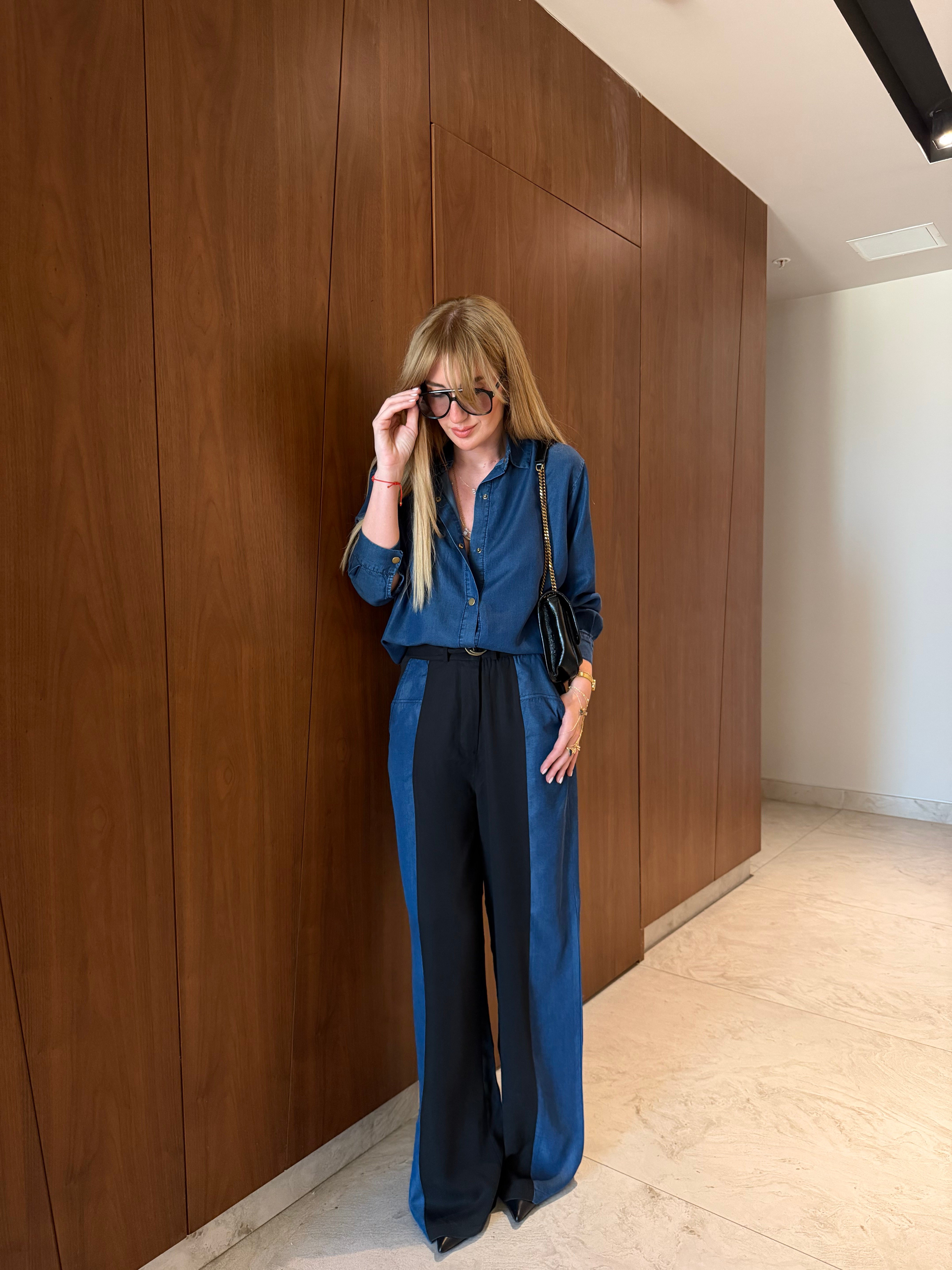 Premium Tencel Jean Mix Lacivert Gömlek & Pantolon Takım