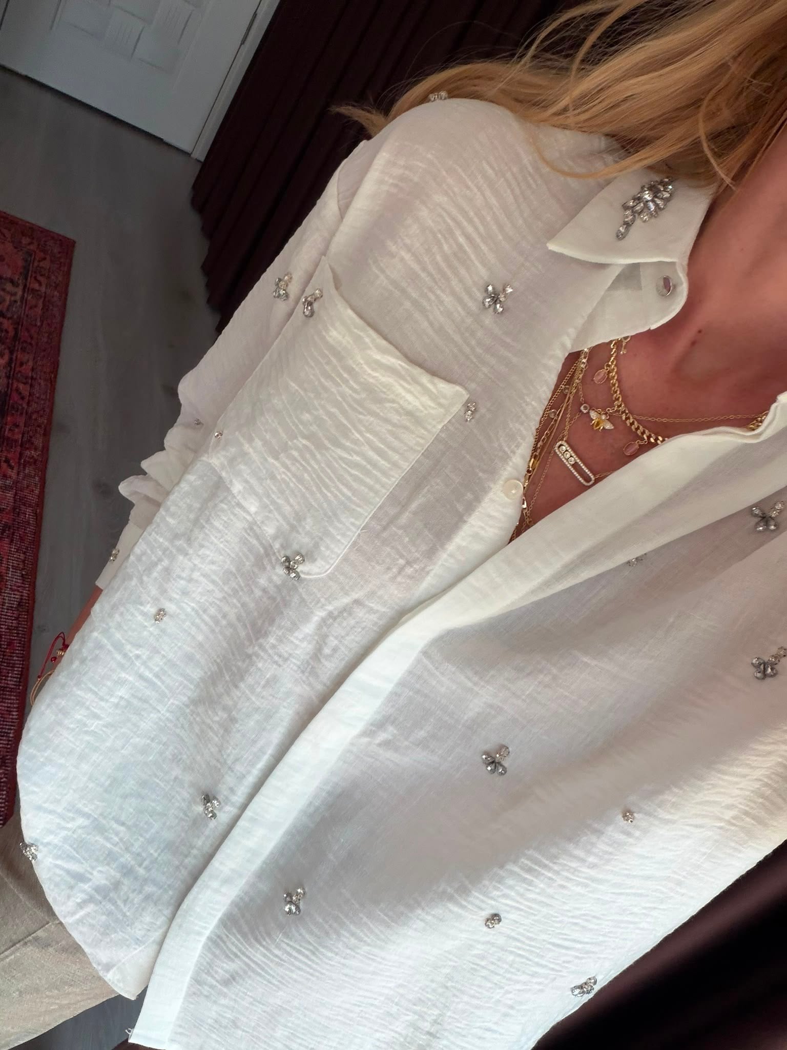 Zirkon Taş İşlemeli , %100 Cotton Beyaz Gömlek