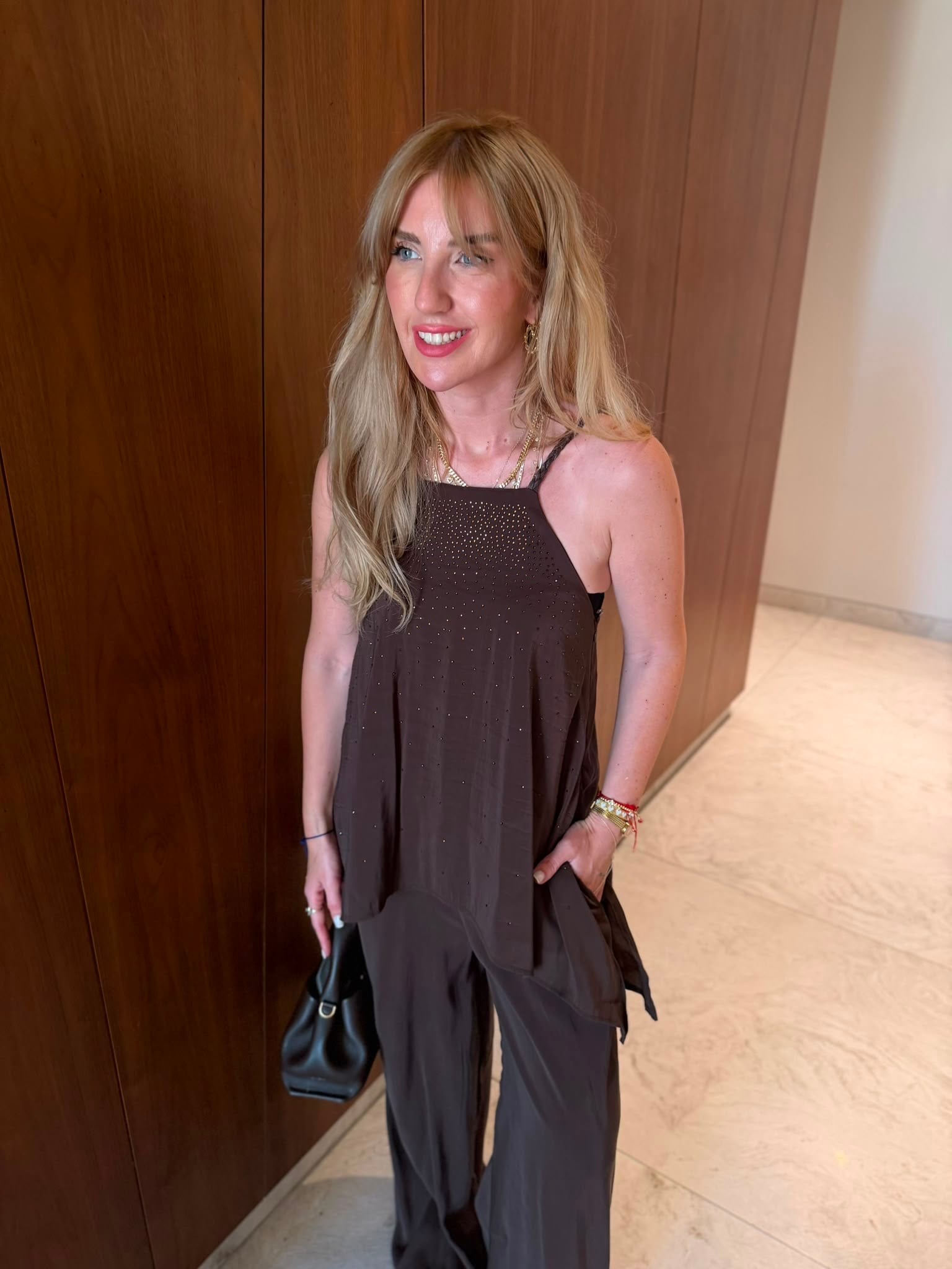 Premium Tencel , Acıkahve Taşlı Tulum 