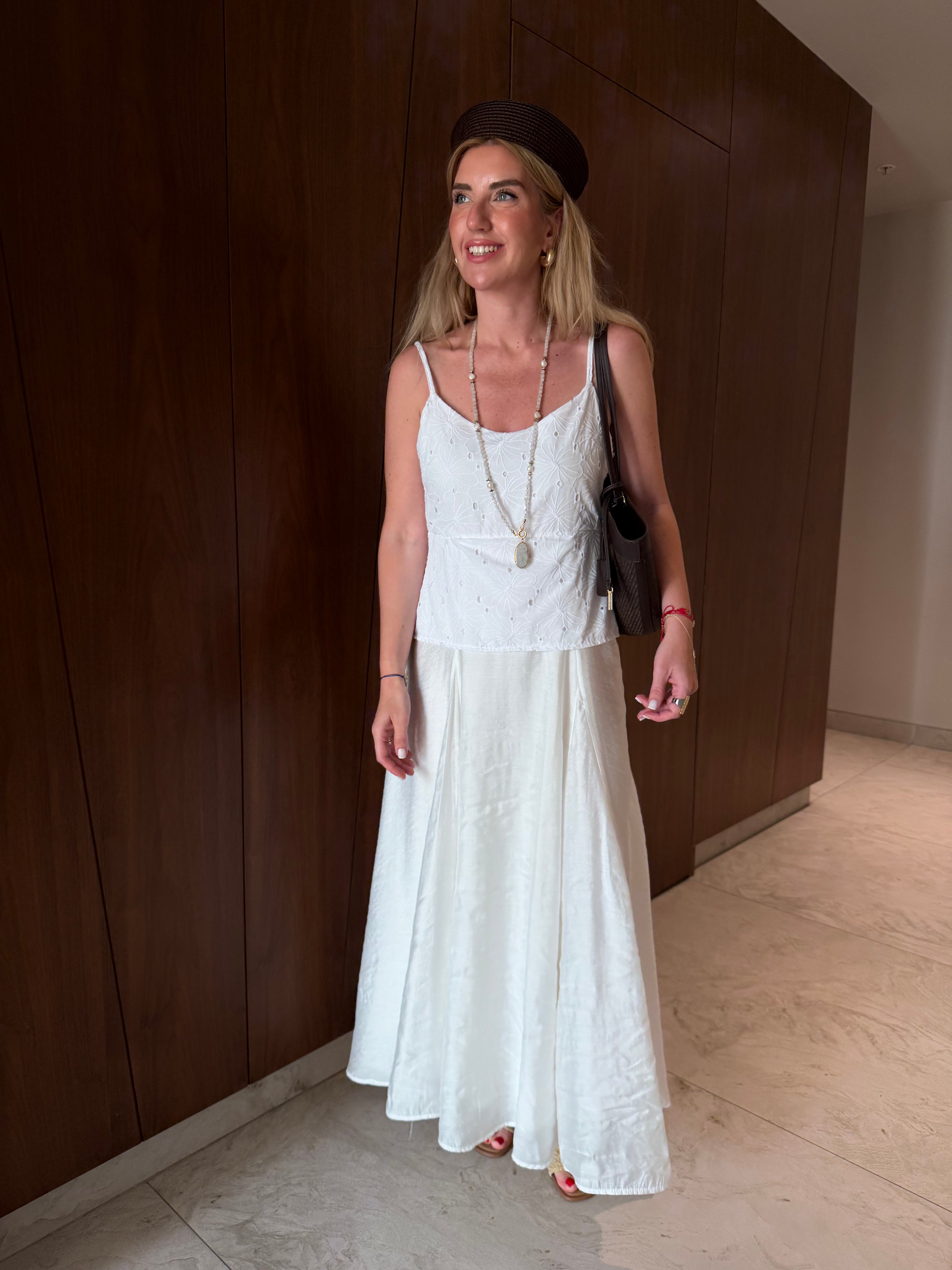 Fisto Detaylı , Tencel Mix Beyaz Elbise