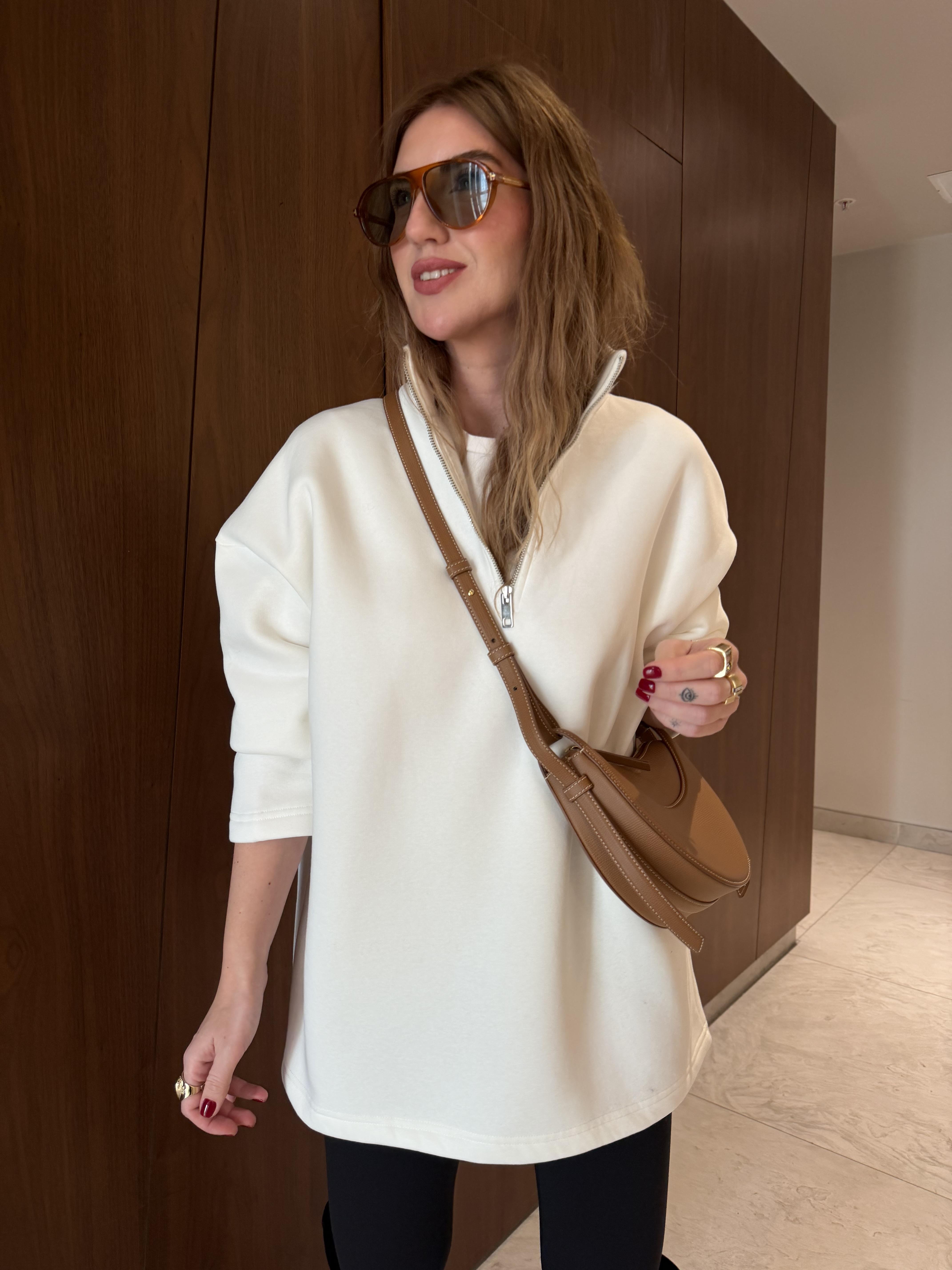 Yarım Fermuarlı , Yumuşacık , Ekru Sweatshirt