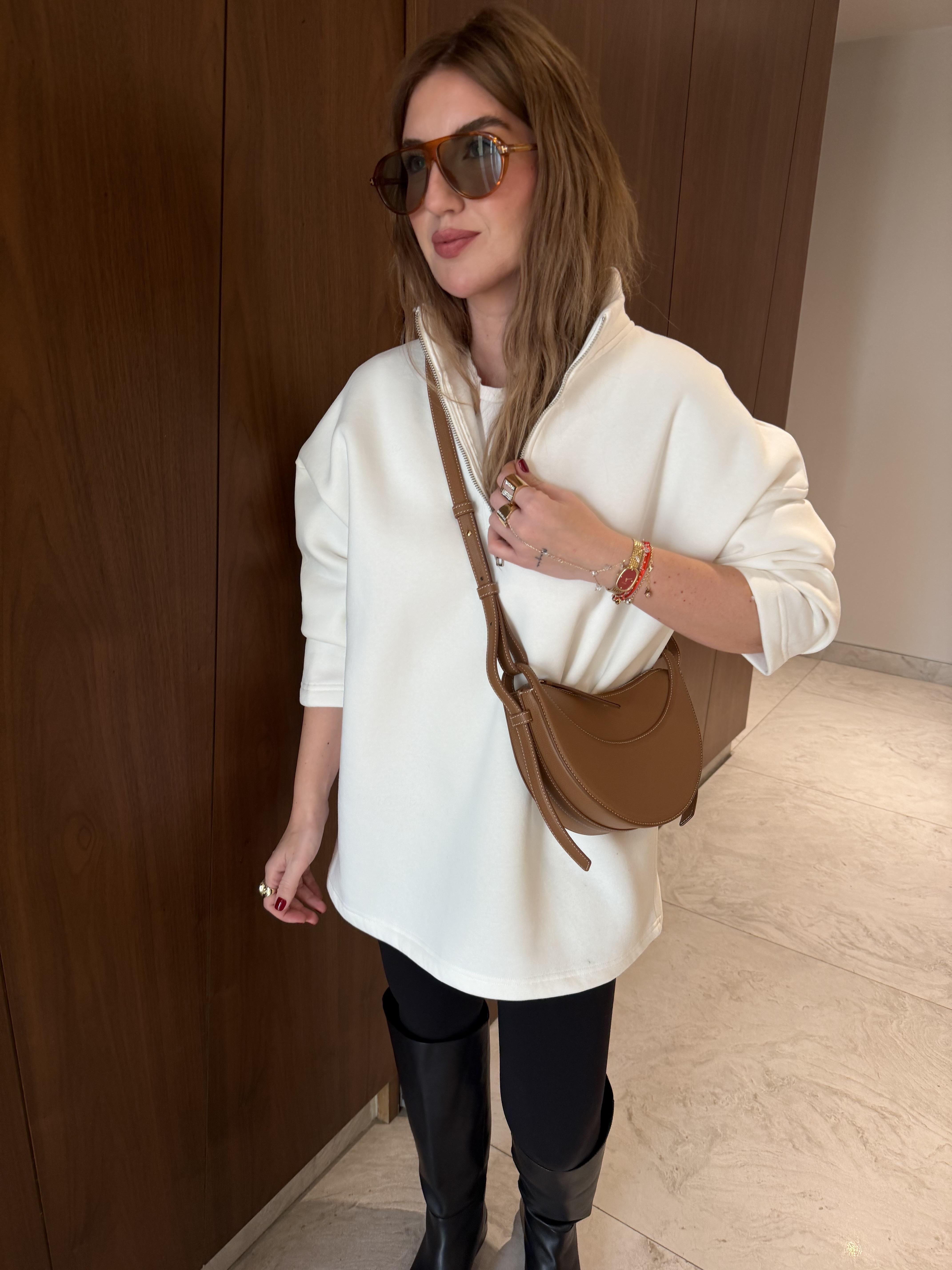 Yarım Fermuarlı , Yumuşacık , Ekru Sweatshirt