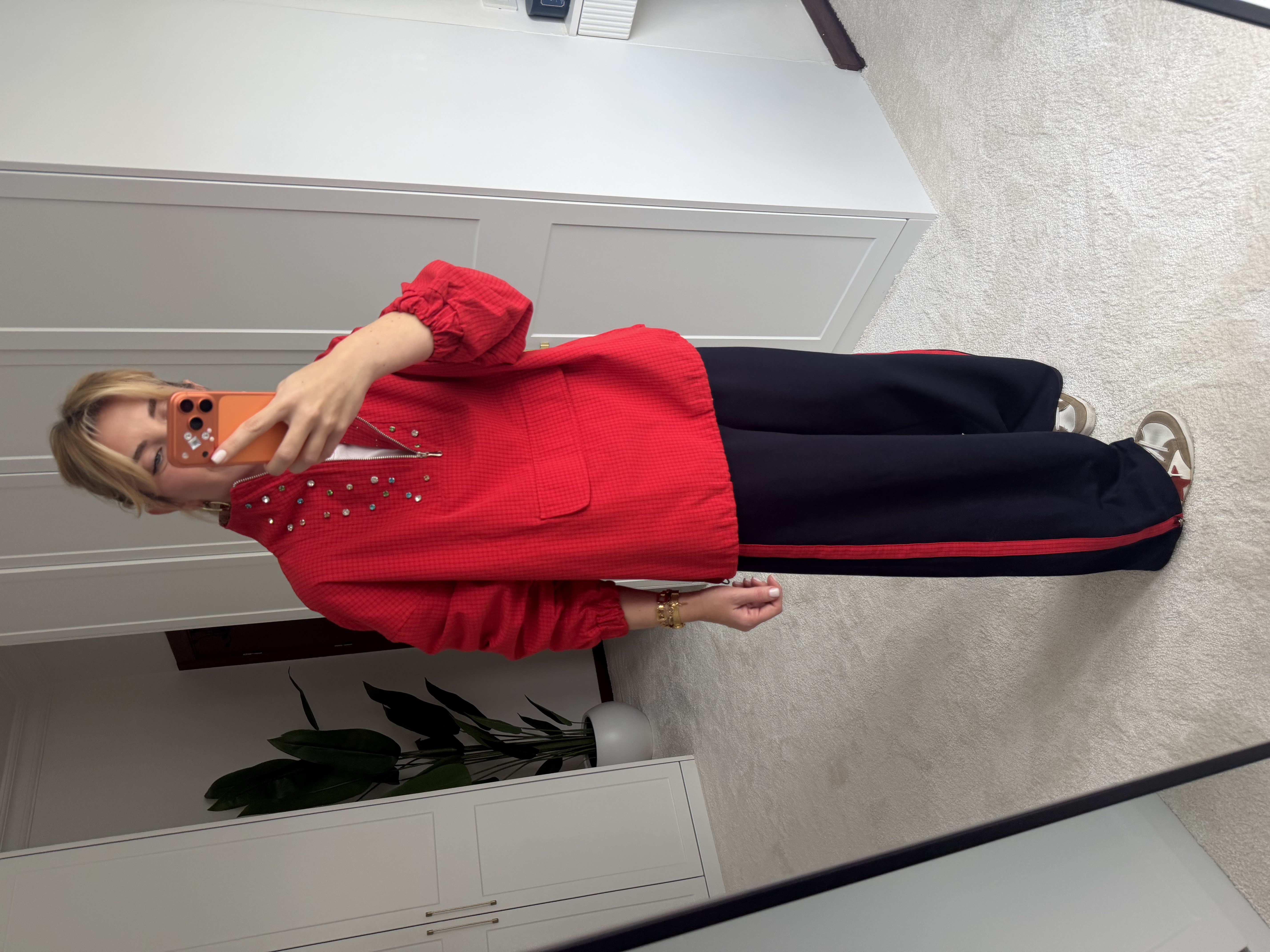 Orijinal Model Kırmızı Yakası Taş İşlemeli Sweat & Modal Pantalon Takım