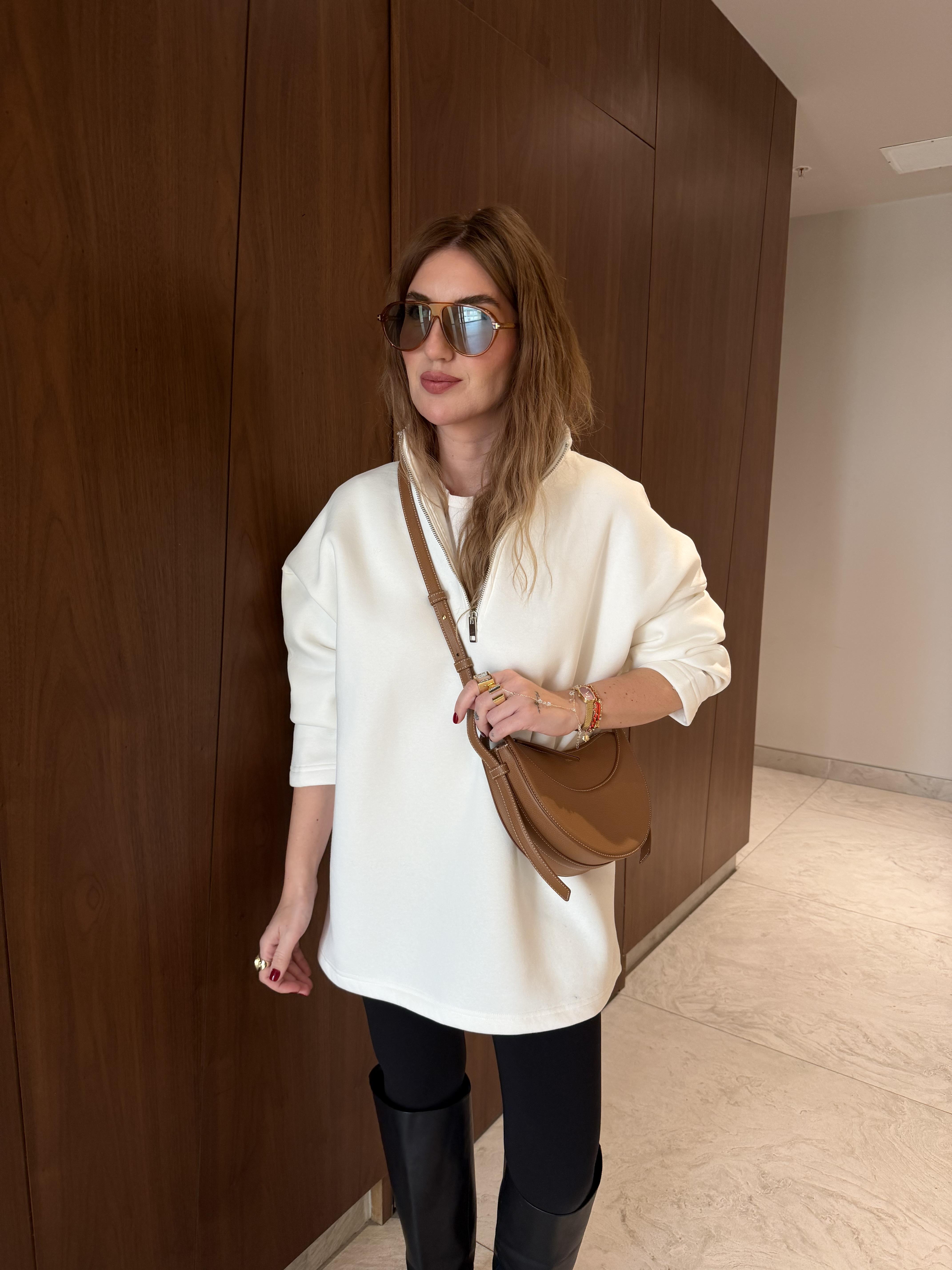 Yarım Fermuarlı , Yumuşacık , Ekru Sweatshirt