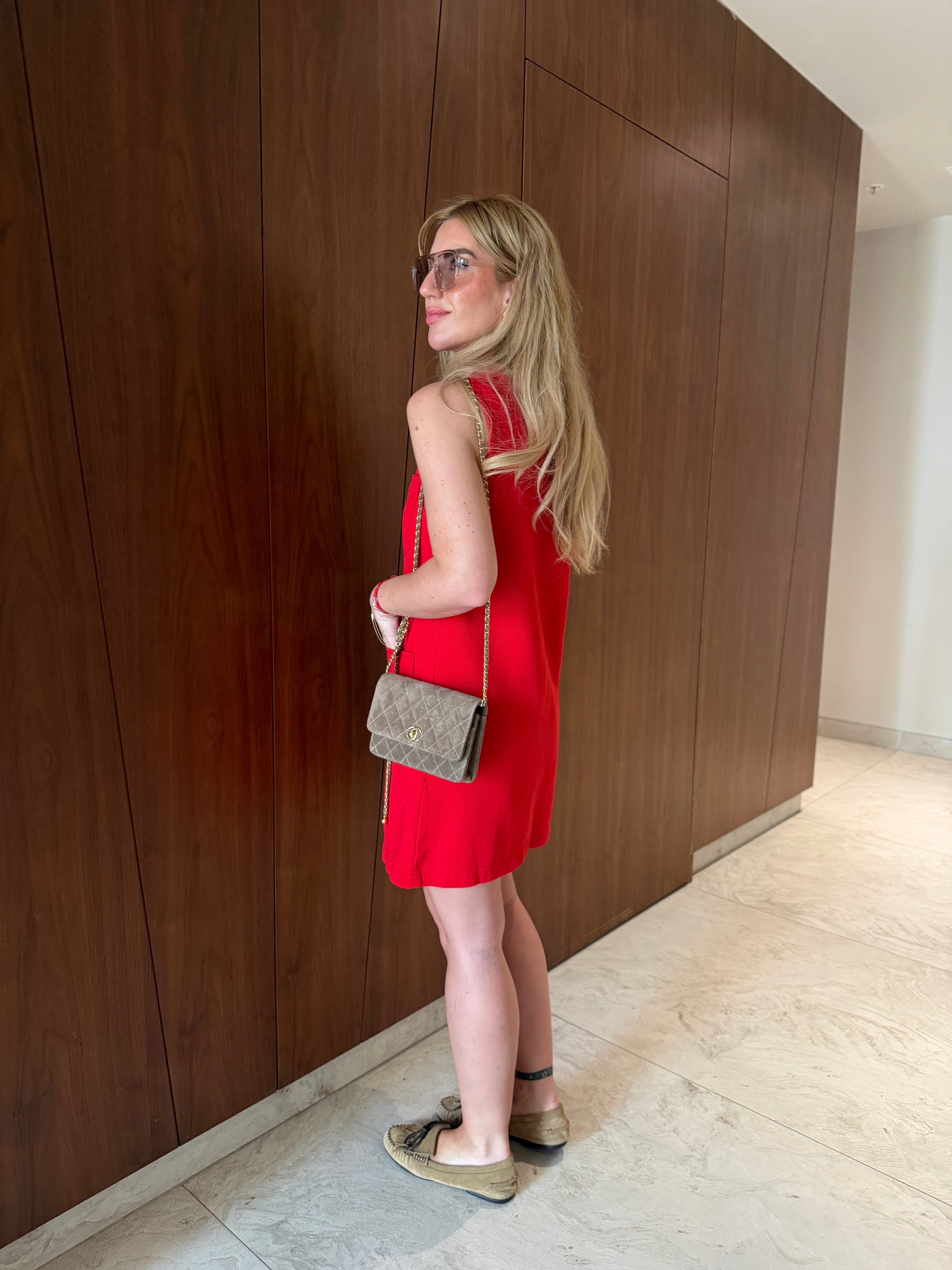 Orijinal Model , Gold Düğmeli , Kırmızı Gabardin Elbise