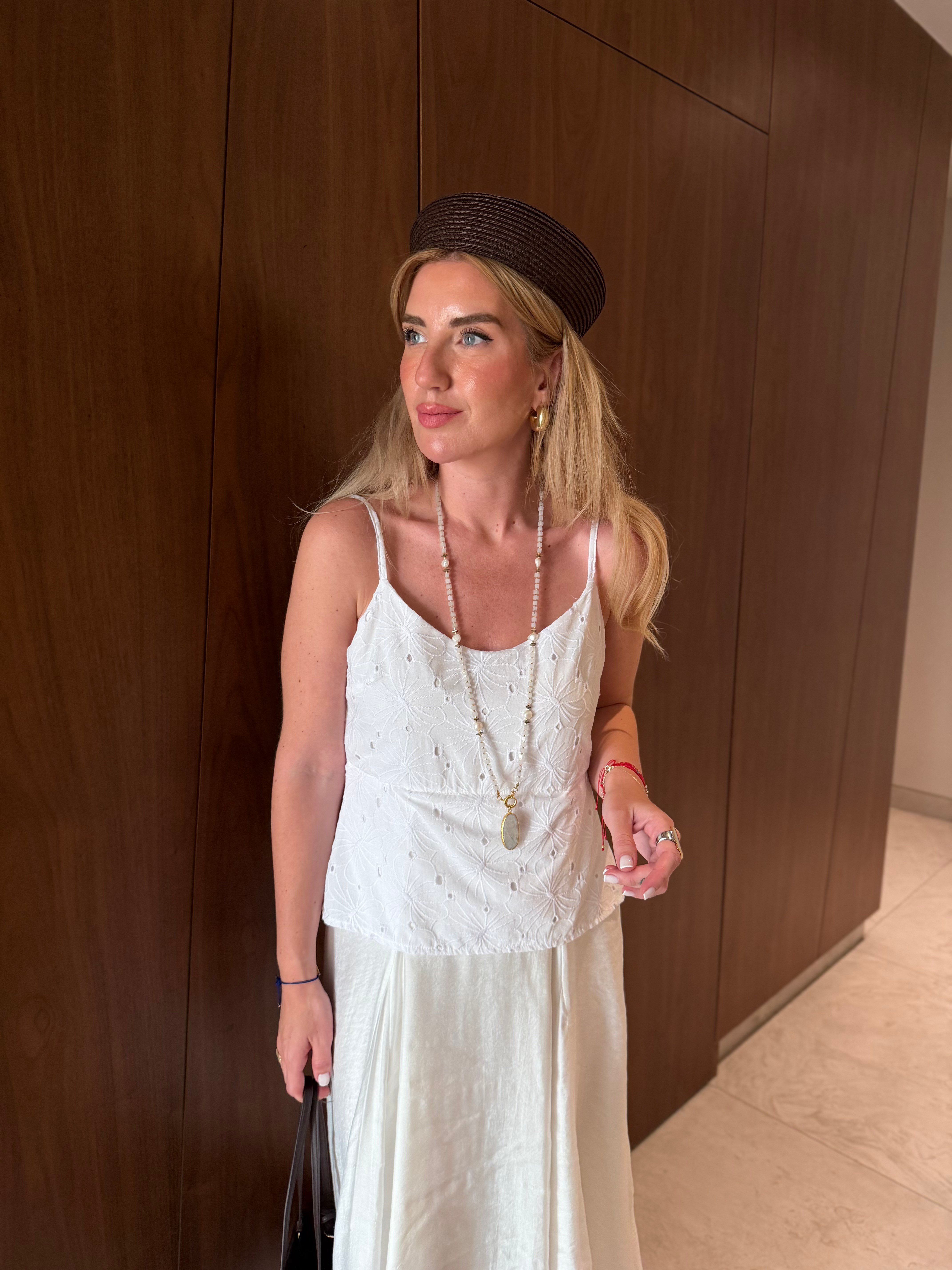Fisto Detaylı , Tencel Mix Beyaz Elbise