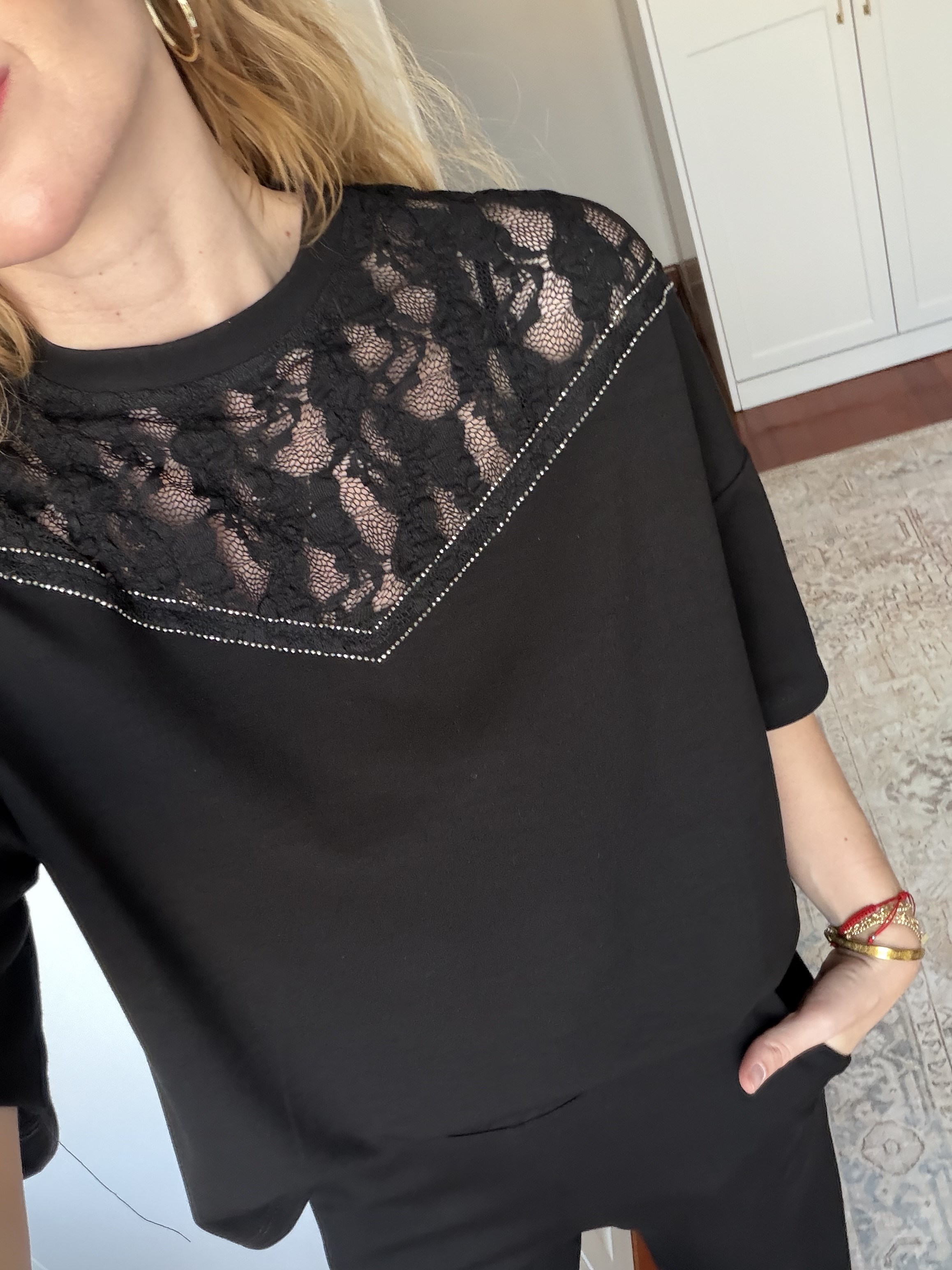 Güpür Dantelli , Taş İşlemeli , Siyah Modal Takım