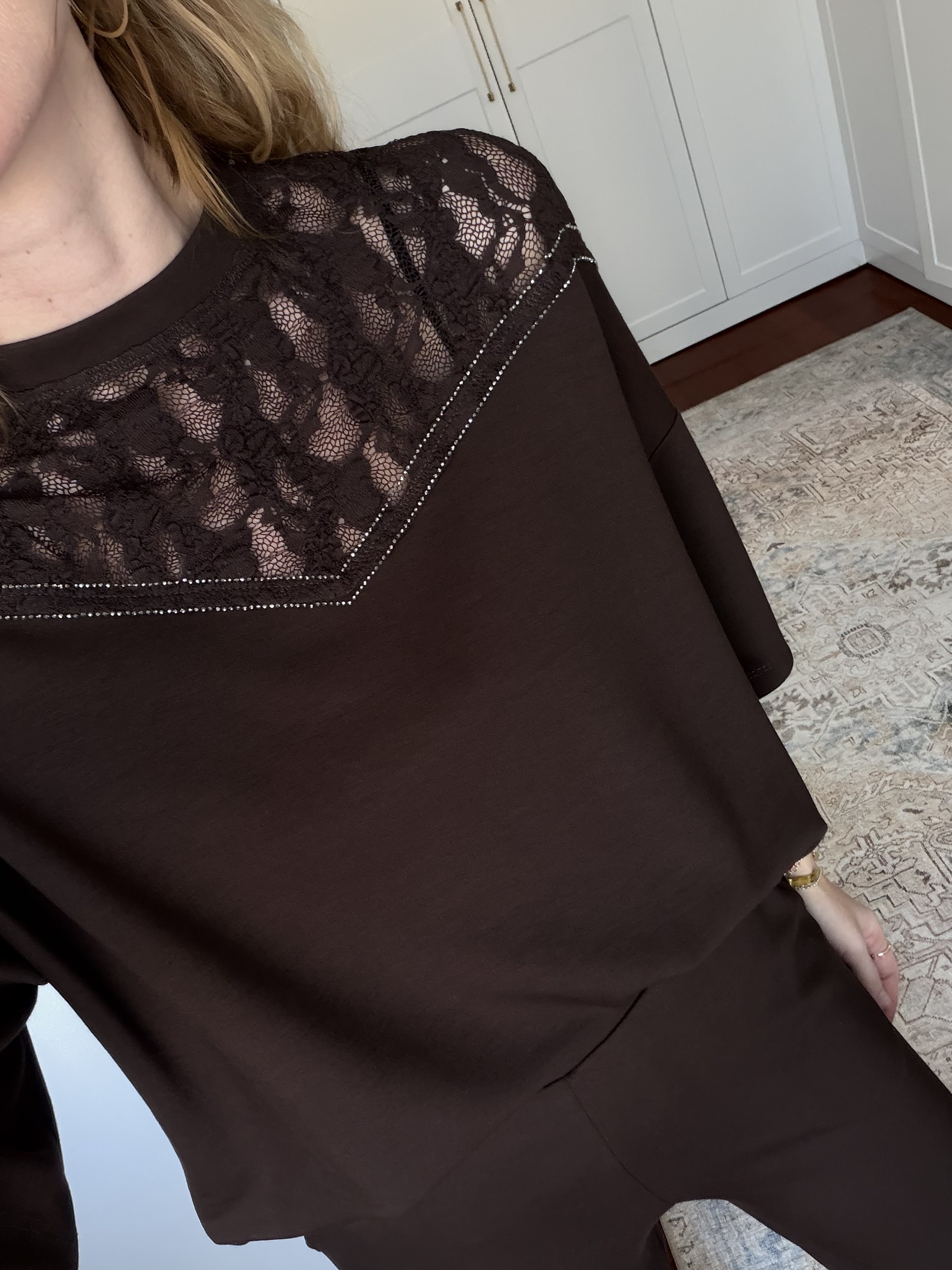 Güpür Dantelli , Taş İşlemeli , Acıkahve Modal Takım