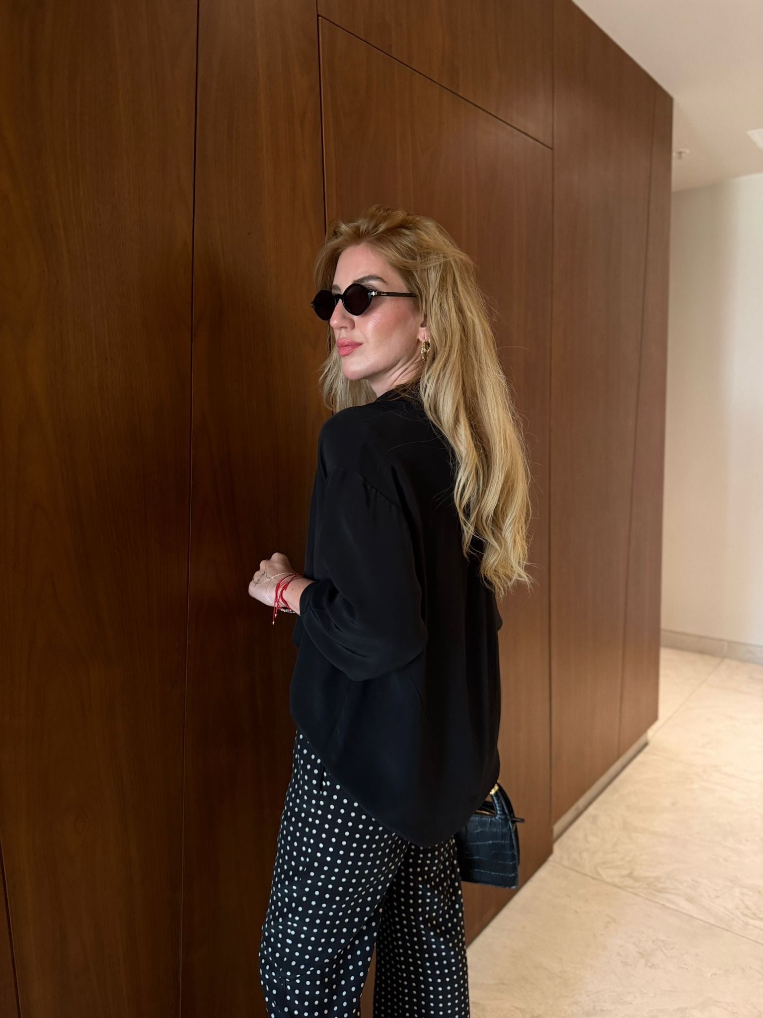 Siyah , Puantiyeli Pantolon & Gömlek , Tencel Takım
