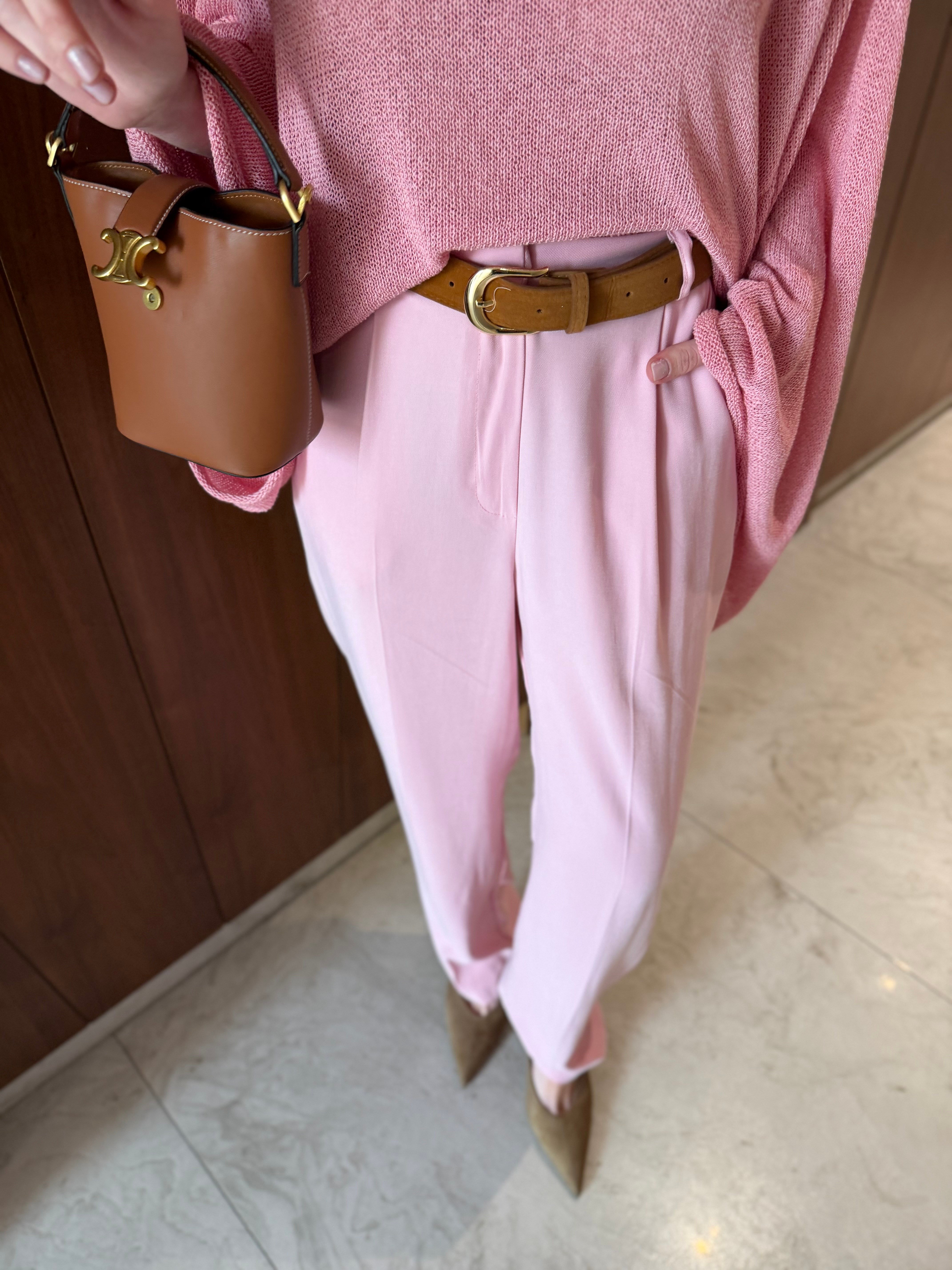 Orijinal Model , Süet Kemerli , Pembe , Tok Tencel Pantolon