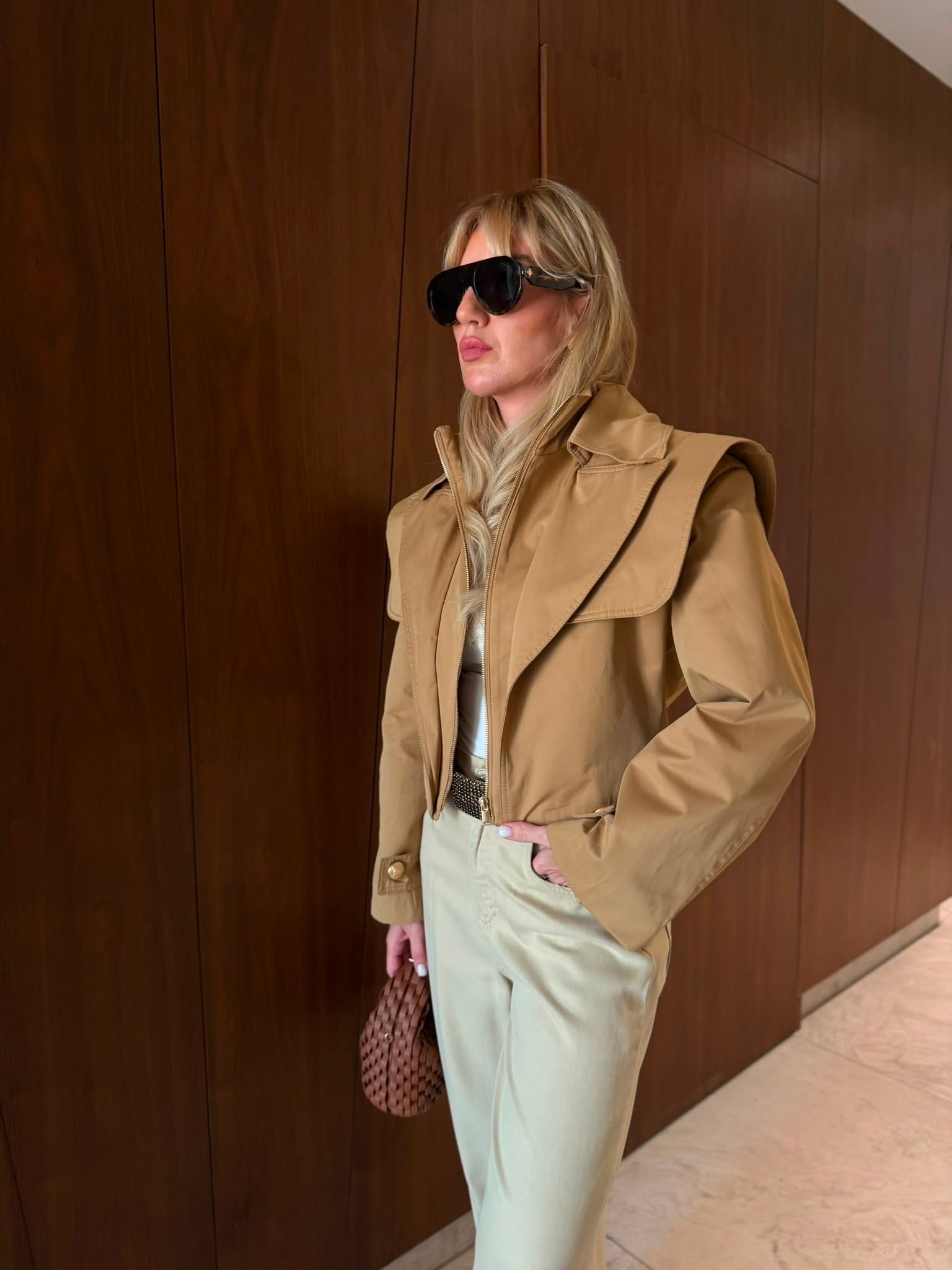 Orijinal Model , Camel , Premium Crop Ceket Mont