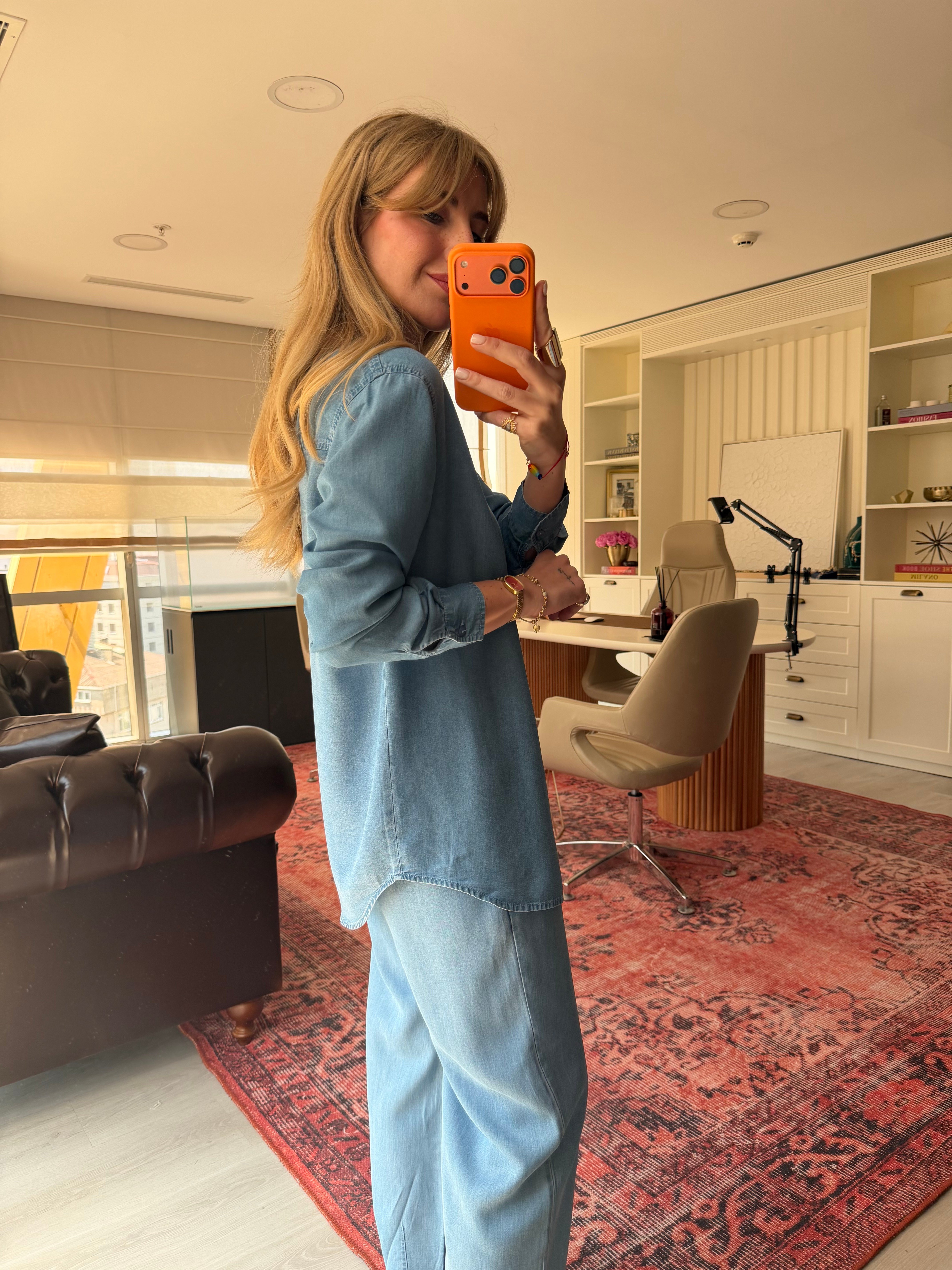 Marka Logolu , Mavi , Tencel Jean Takım