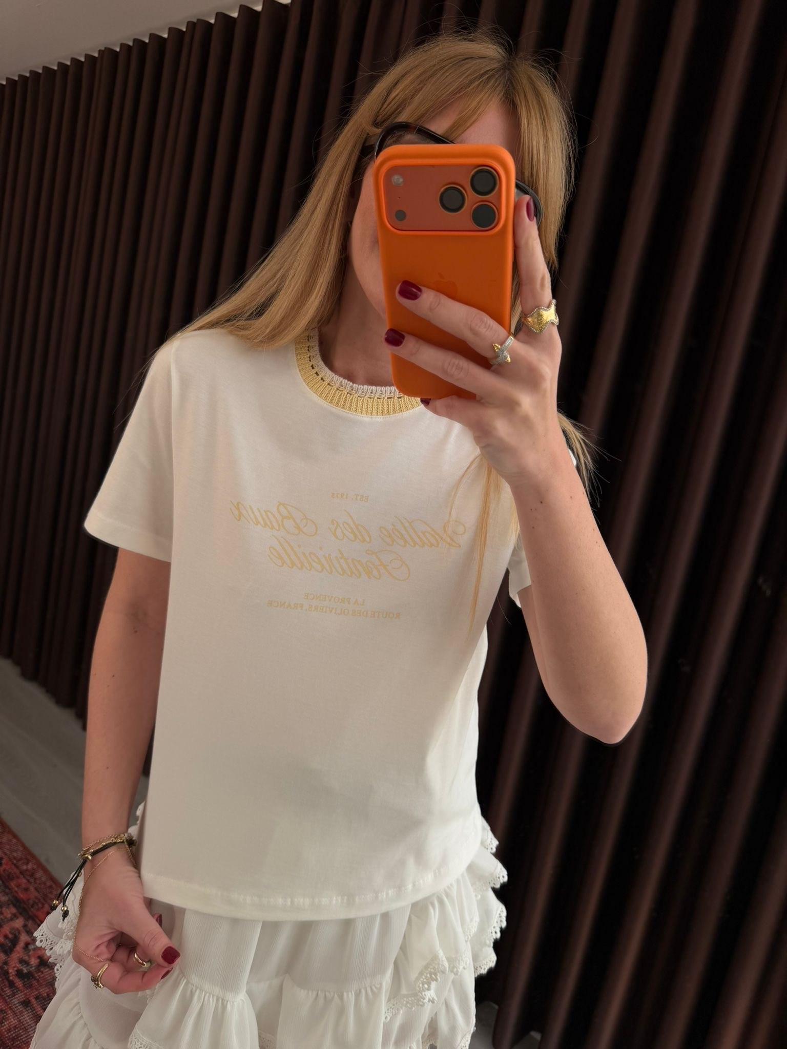 Sarı Merserize Yakalı , Ekru T-shirt