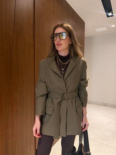Orijinal Model , Balıksırtı , Kuşaklı Bej Ceket