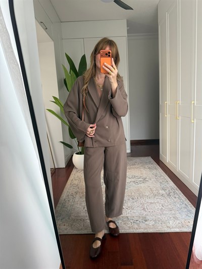 Dört Düğmeli , Premium Double Tencel , Vizon Blazer Takım