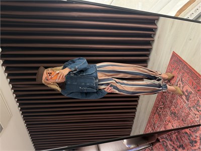 Orijinal Model , Paça Bağlama Detaylı , Lacivert & Bej Çizgili Pantolon