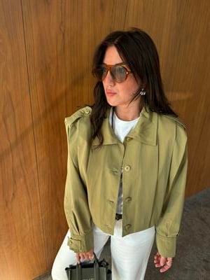 Orijinal Model , Pileli , Vatkalı , Haki , Kısa Trenchcoat