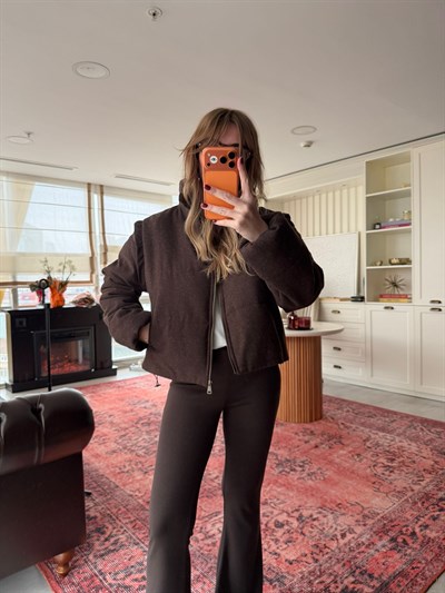 Belden Kuşaklı , Fermuarlı , Likralı Acıkahve Takım