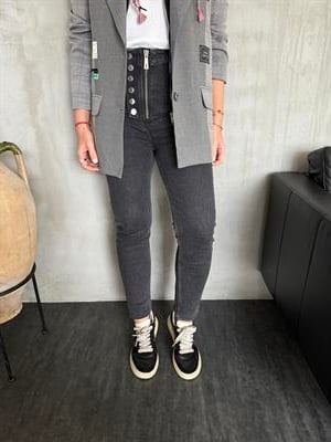 Tasarım Düğme Detaylı , Füme Jean Pantolon