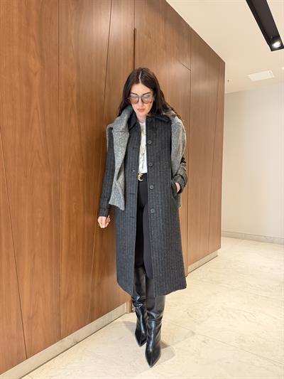 Orijinal Marka , Çizgili , Füme Kaşe Kaban