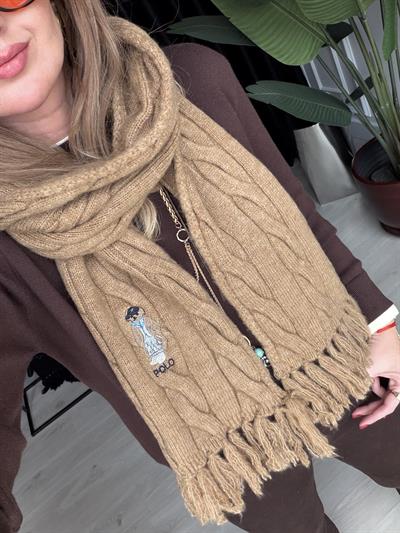 Orijinal Model Teddy İşlemeli Camel Atkı