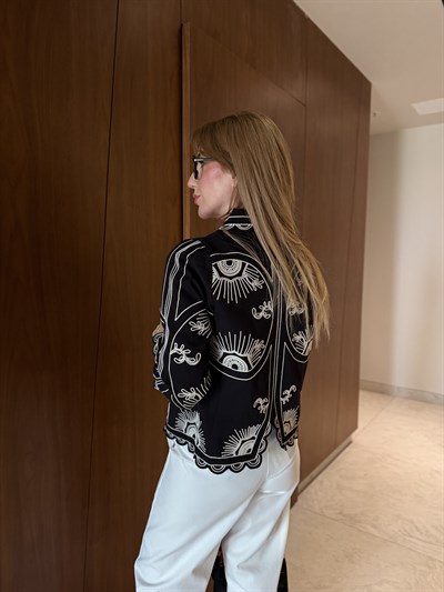 Beyaz Nakışlı , Premium Siyah Ceket