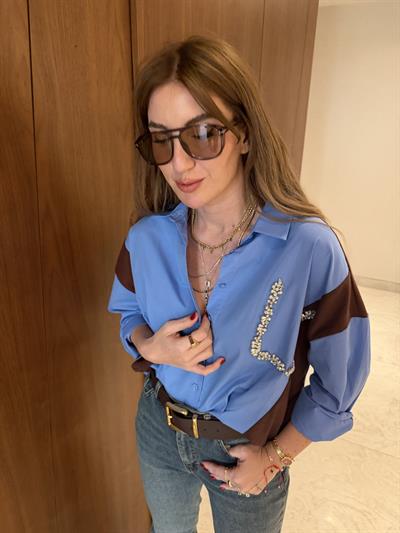 Orijinal Model , Triko Garnili , Taş İşlemeli , Tasarım Mavi Gömlek