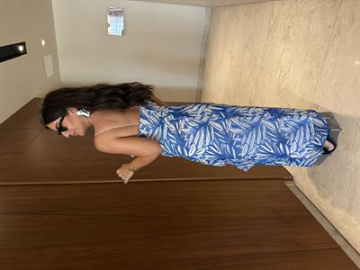 Orijinal Model, Lastikli Askılı, Mavi Fırfırlı Elbise 