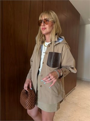Camel Orijinal Model, Deri Cep Detaylı, Trençkot