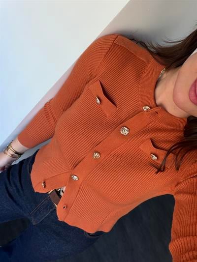 Çiçek Gold Düğmeli , Orange Triko