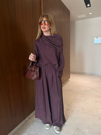 Orijinal Model , Özel Jakarlı Kumaş , Mürdüm , Kayık Yaka Takım 