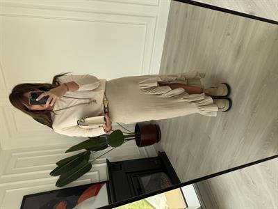 Bej , Müslin Kumaş , Yırtmaçlı Etek