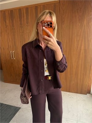Orijinal Model , Mürdüm , Serpme Taşlı , Yumuşacık Gabardin Jean Takım