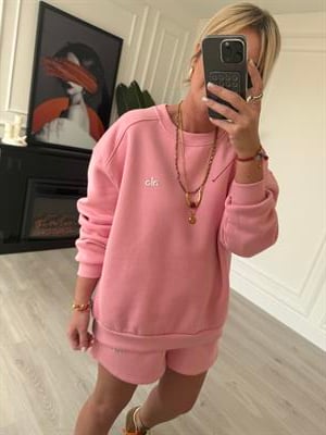 Marka Logolu , Şardonlu Sweatshirt & Şort , Pembe Takım