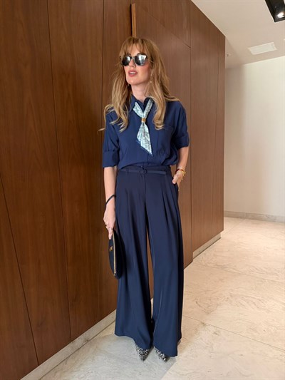 Kaplama Kemerli , Double Krep , Lacivert Palazzo 