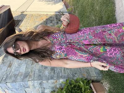 Önü Taşli , Önden Büzgülü , Pembe Şal Desenli , İthal Elbise