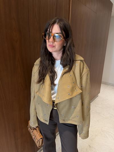 Kuş Gözü Detaylı , Taba , Premium Süet Ceket