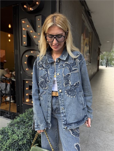 Twist Model Taş İşlemeli Jean Ceket & Pantolon Takım 