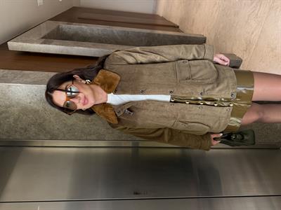 İçi Ekose Astarlı , Kürk Yakalı , Premium Kadife Ceket