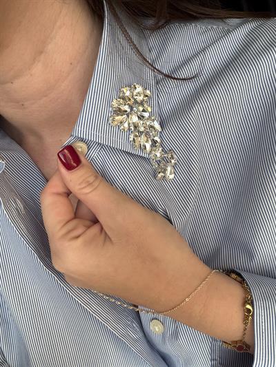 Orijinal Marka , Yakası Taş İşlemeli , Mavi Çizgili , Poplin Gömlek