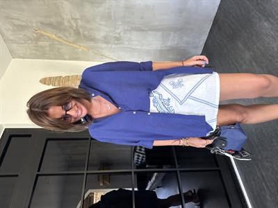 Mavi Nakış İşlemeli , İçi Şortlu , Beyaz Etek