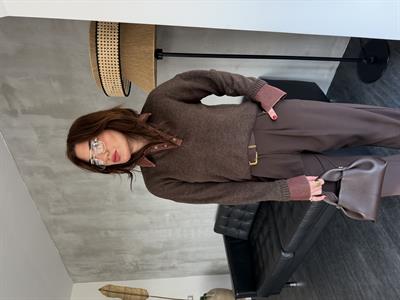 Yakası Kot Detaylı , Acı Kahve Triko