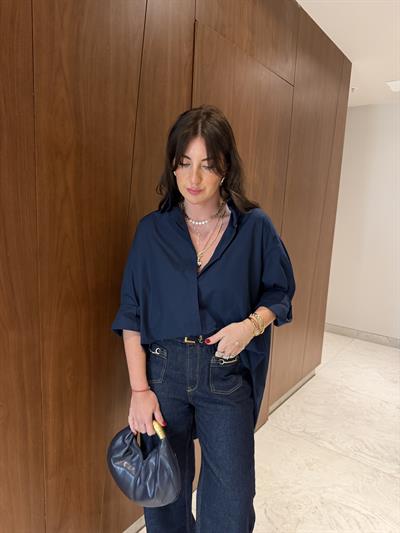 Oversize Lacivert , Poplin Gömlek