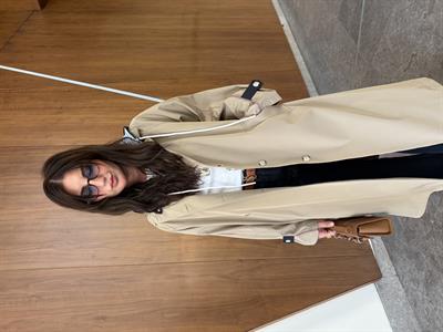 Lacivert Kapişonlu , Bej , Premium Trenchcoat