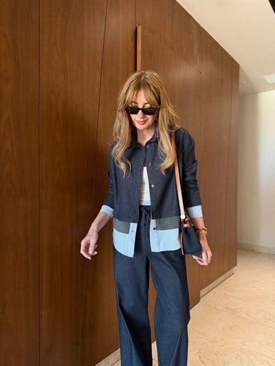 Orijinal Model , Poplin Garnili , Lacivert , Likralı Jean Takım