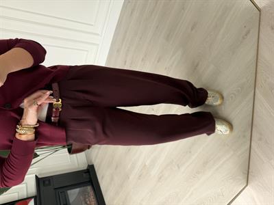 Arka Beli Lastikli , Gold Düğmeli , Mürdüm , Krep Palazzo