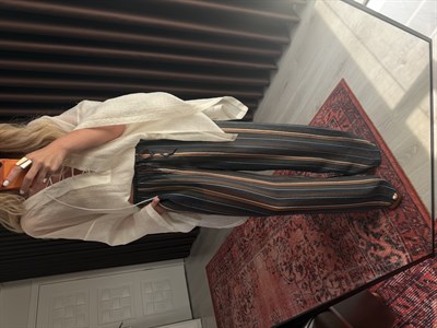 Premium, Renkli Çizgili Kahve Tiril Pantalon