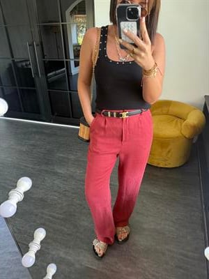 Orijinal Marka %100 Keten Kiremit Palazzo Pantolon